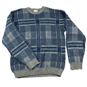 Vintage Windridge Pullover Sweater Mens Large Gray Plaid Geometric 80s 90s Retro